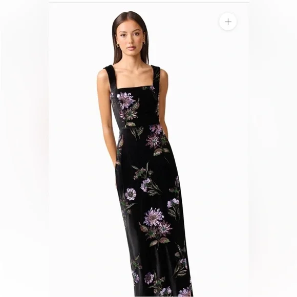 elliatt clio black purple 3d sequin flower embroidered velvet maxi gown dress XL - Picture 5 of 15